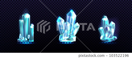 Crystals composition, magic gems. Blue gemstone clusters, 3d rock minerals, light quartz for gui, game icons isolated elements, glowing computer colors. Topaz or brilliant. Vector realistic set Crystals composition, magic gems. Blue gemstone clusters, 3d rock minerals, light quartz for gui, game icons isolated elements, glowing computer colors. Topaz or brilliant. Vector realistic set 103522196