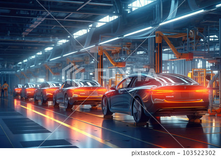 Modern technological car factory. Automated assembly line. Generative AI 103522302