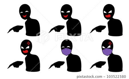 Illustration set of a black silhouette person with a bad person image such as pointing a finger and laughing 103522380