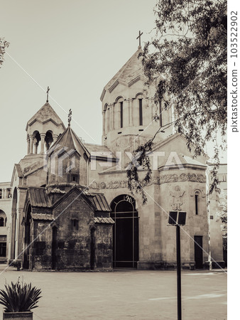 Ancient church with spires cityscape concept photo. 103522902