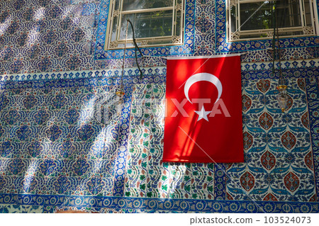 Turkish flag on the tiles wall Turkish flag on the tiles wall 103524073