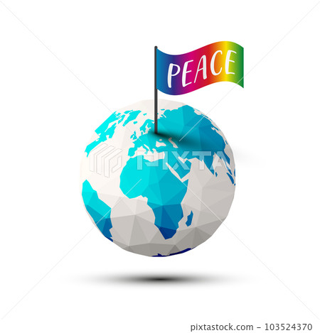 Colorful peace flag on globe - Peace on Earth symbol - vector 103524370