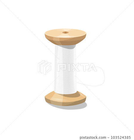 Wooden spool - bobbin with white thread isolated - vector 103524385