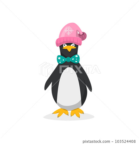 Penguin with bow tie and winter hat isolated on white background vector illustration Penguin with bow tie and winter hat isolated on white background vector illustration 103524408