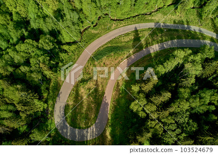 Sharp turn on forest track, roller ski track in wilderness Sharp turn on forest track, roller ski track in wilderness 103524679