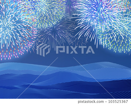 Waves and large fireworks Japanese style background material Waves and large fireworks Japanese style background material 103525367
