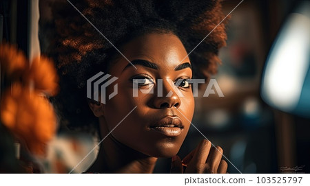Attractive healthy woman looking at camera with makeup on. Generative AI. 103525797