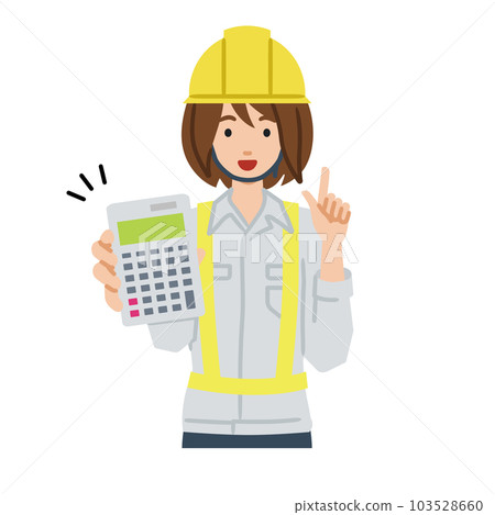 一個建築工地的女人站著拿著計算器給我們看 103528660