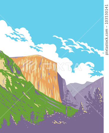 El Capitan From Wawona Tunnel on State Highway 41 in Yosemite National Park California WPA Art Deco Poster El Capitan From Wawona Tunnel on State Highway 41 in Yosemite National Park California WPA Art Deco Poster 103530141