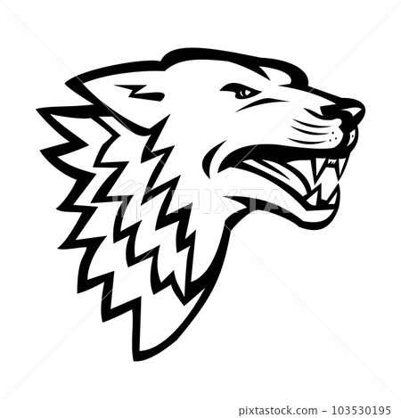 Angry Wolf or Wild Dog Growling Head Mascot Retro Style 103530195