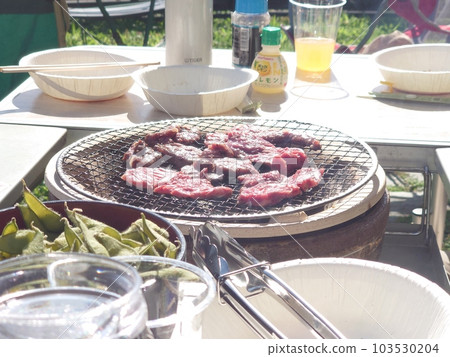 Yakiniku on a tabletop charcoal grill Yakiniku on a tabletop charcoal grill 103530204