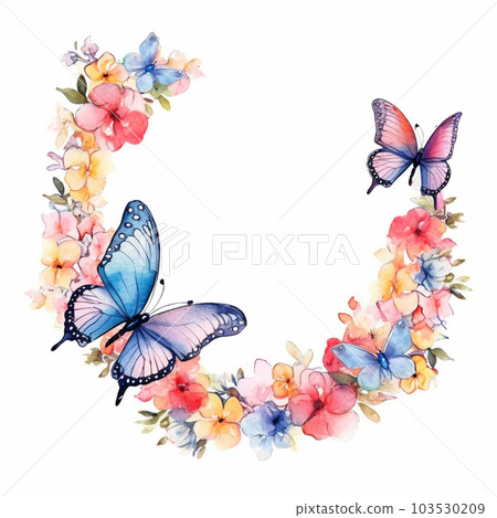 水彩蝴蝶和花框AI圖像 水彩蝴蝶和花框AI圖像 103530209