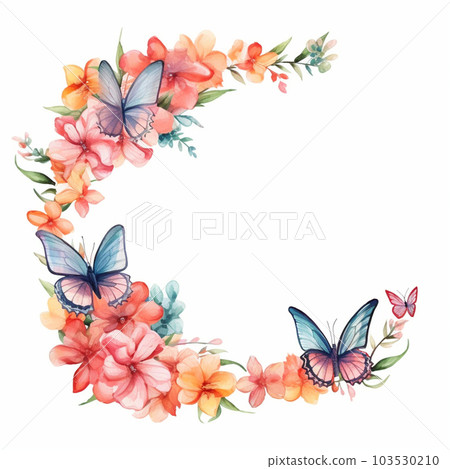水彩蝴蝶和花框AI圖像 水彩蝴蝶和花框AI圖像 103530210
