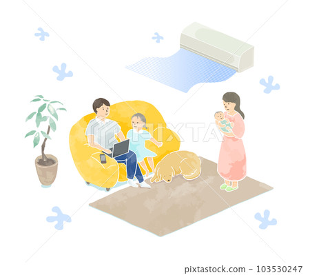 矢量插圖：家人在空調客廳裡放鬆（無背景） 103530247