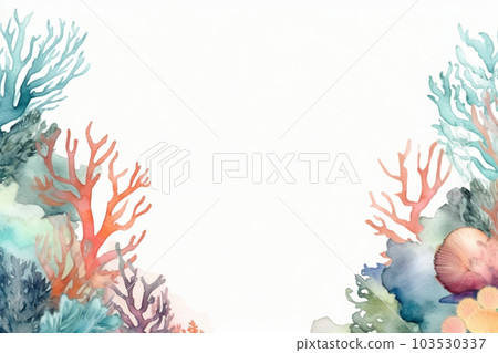 水彩珊瑚和貝殼框架AI圖像 水彩珊瑚和貝殼框架AI圖像 103530337