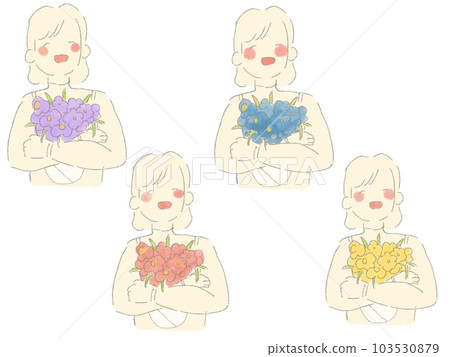 Illustration of a woman who is happy to receive a bouquet 103530879