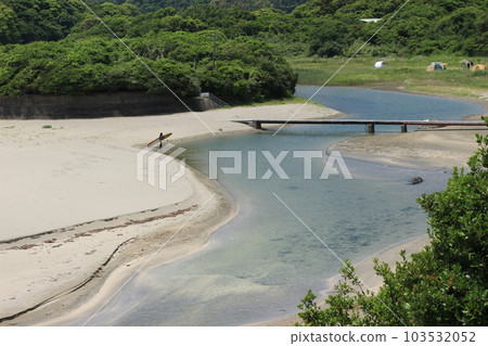 Oki beach surrounded by sea, mountains, rivers, sky and nature 103532052