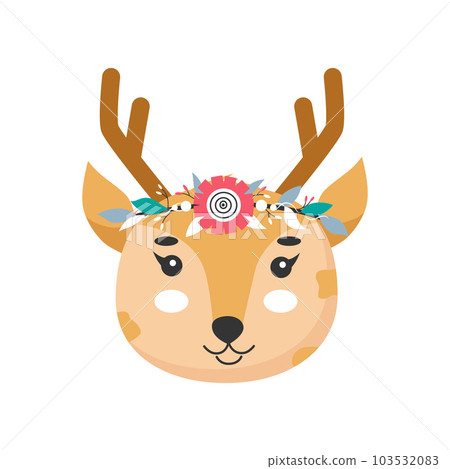 Deer head with flower crown. Cute Vector illustration for children design, poster, birthday greeting cards. 103532083