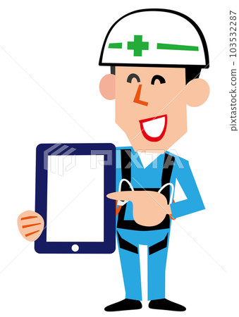 Explanation using a tablet High place worker 103532287