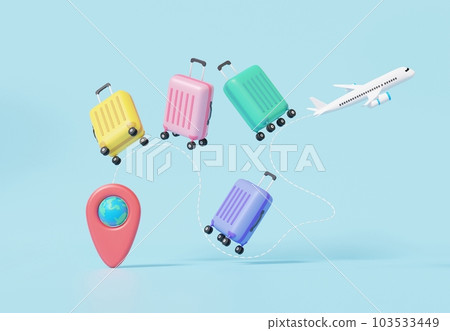 卡東旅行盒旅遊漂浮飛機紅針指南路線定位暑假概念 103533449