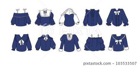 Illustration set of navy frill shirt Illustration set of navy frill shirt 103533507