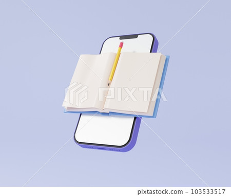 Pencil writing Floating reading Photographic learning On-line education concept in powder color background Intelligent hand-mechanism analogy 103533517