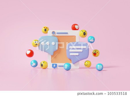 Cross-frame bubble bubble sky social media concept and expression mark, heart, joy, smile floating powder color background 103533518
