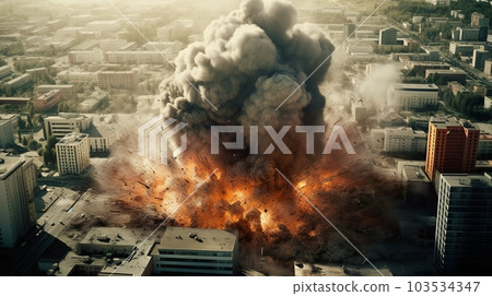 Exploded city, Generative AI AI image 103534347