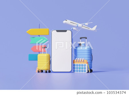 Airplane with traveling luggage for travel service. Event reservation. Travel itinerary, travel around the world, holiday travel, summer vacation concept Airplane with traveling luggage for travel service. Event reservation. Travel itinerary, travel around the world, holiday travel, summer vacation concept 103534374