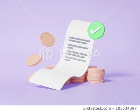 Banknotes on a single line and floating on a purple background. Attachment, purchase return, redemption book concept 103534397