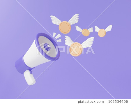 卡幣翼飛返概念+喇叭喇叭來襲,紫粉背景商業金融業務 卡幣翼飛返概念+喇叭喇叭來襲,紫粉背景商業金融業務 103534406
