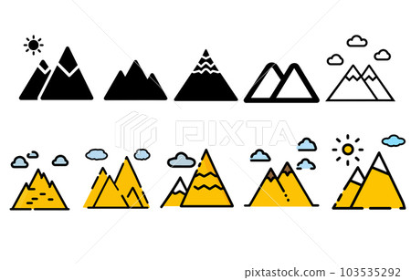 mountain icons set. Camping, climbing, hiking, travel and outdoor recreation symbol. Design element for logo, icons, badges and labels. Vector cartoon flat style. mountain icons set. Camping, climbing, hiking, travel and outdoor recreation symbol. Design element for logo, icons, badges and labels. Vector cartoon flat style. 103535292