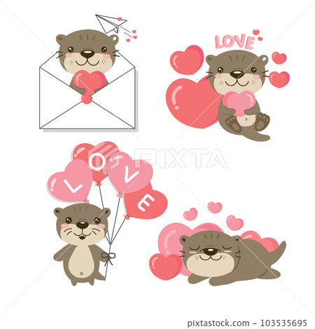 Valentine's day collection with cute otter  and love elements.  103535695