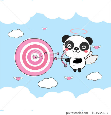 Valentine's Day greeting card .Cute Panda Cupid  shoots an arrow at a target. 103535697