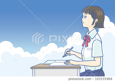 Illustration of a female student studying (with background) 103535968