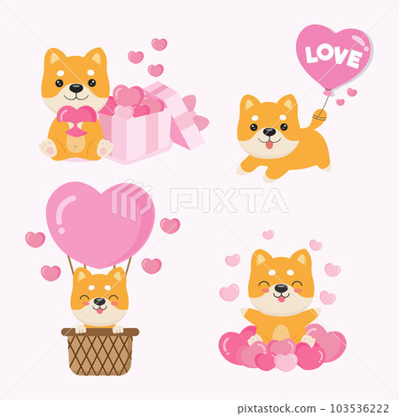 Set of cute Shaiba Dog in love for Valentine day. Animal cartoon style. 103536222