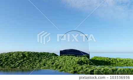 3d render Surreal shaggy surface Grassland mountain landscape background in minimal concept, abstract fantastic dune, panoramic, futuristic beauty meadow. copy space, blue sky and cloudy 3d render Surreal shaggy surface Grassland mountain landscape background in minimal concept, abstract fantastic dune, panoramic, futuristic beauty meadow. copy space, blue sky and cloudy 103536936