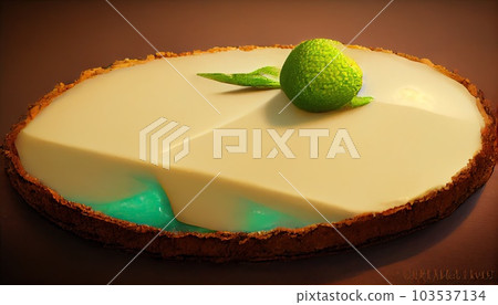 Beautiful key lime pie with whipped cream and peel close-up on a plate. horizontal 103537134