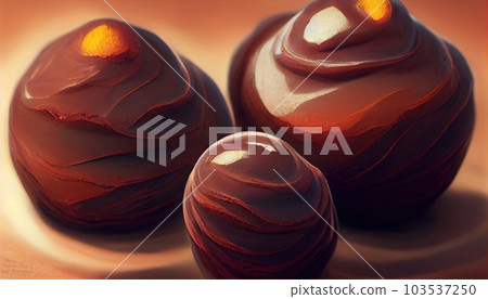 Homemade chocolate truffles with cocoa powder. Closeup view. Tasty sweet chocolate truffles. Generative AI Homemade chocolate truffles with cocoa powder. Closeup view. Tasty sweet chocolate truffles. Generative AI 103537250