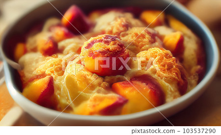 Delicious Homemade Peach Cobbler with a Pastry Crust. Generative AI 103537290