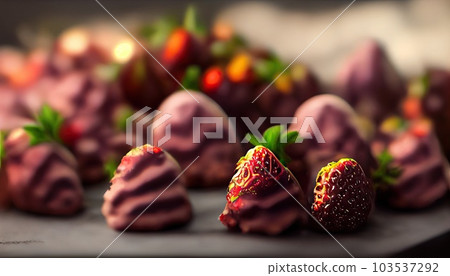 Homemade red strawberries dipped in chocolate. Generative AI 103537292