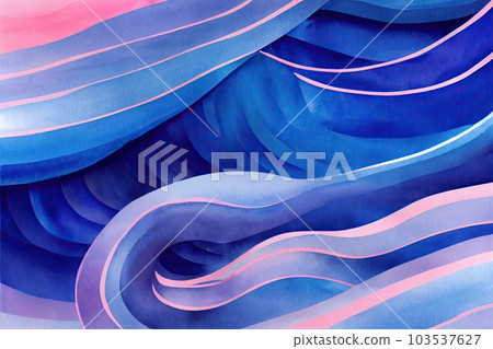Abstract pink blue wavy with blurred light curved lines background. illustration. neutral, color stripes, background. soft pastel color. wave background. Generative AI. 103537627