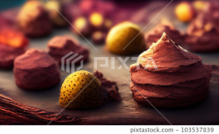 close up of fresh chocolate mousse on table.Generative AI 103537839