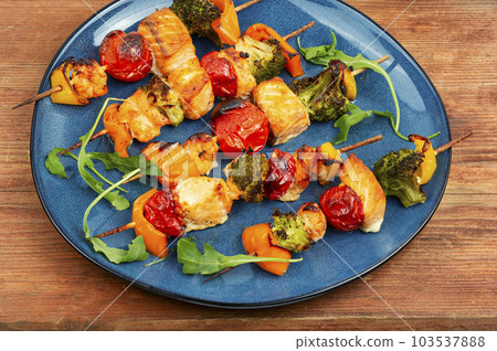 Fish barbecue skewer. Fish barbecue skewer. 103537888