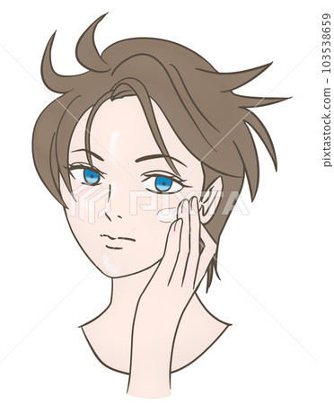 A woman applying makeup base cream on her face 103538659