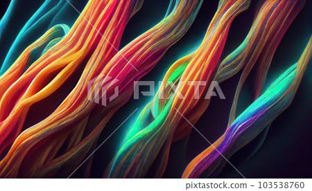 Abstract trendy neon colored psychedelic fluorescent striped zebra color waves textured neon background. 1960s Style Color Waves backdrop. Generative AI 103538760