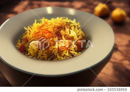 Veg biryani or veg pulav, Fried rice indian food. Generative AI. Veg biryani or veg pulav, Fried rice indian food. Generative AI. 103538950