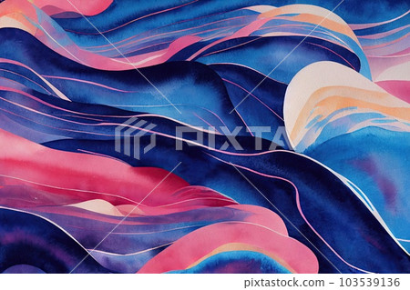 Abstract pink blue wavy with blurred light curved lines background. illustration. neutral, color stripes, background. soft pastel color. wave background. Generative AI. 103539136