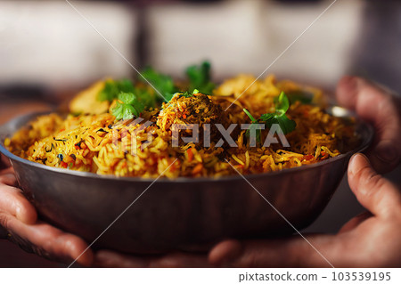 Veg biryani or veg pulav, Fried rice indian food. Generative AI. Veg biryani or veg pulav, Fried rice indian food. Generative AI. 103539195