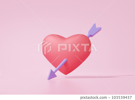 3D icon a red heart piercing the arrow on a pink background 103539437